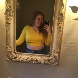 quarter zip yellow long sleeve crop top